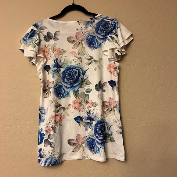 Gaze USA White w/Blue/Pink/Green Floral Print Top - Picture 7 of 10